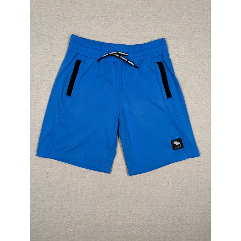 Abercrombie Kids Blue Active Tech Shorts Size 7/8 Drawstring Pockets Moose Logo